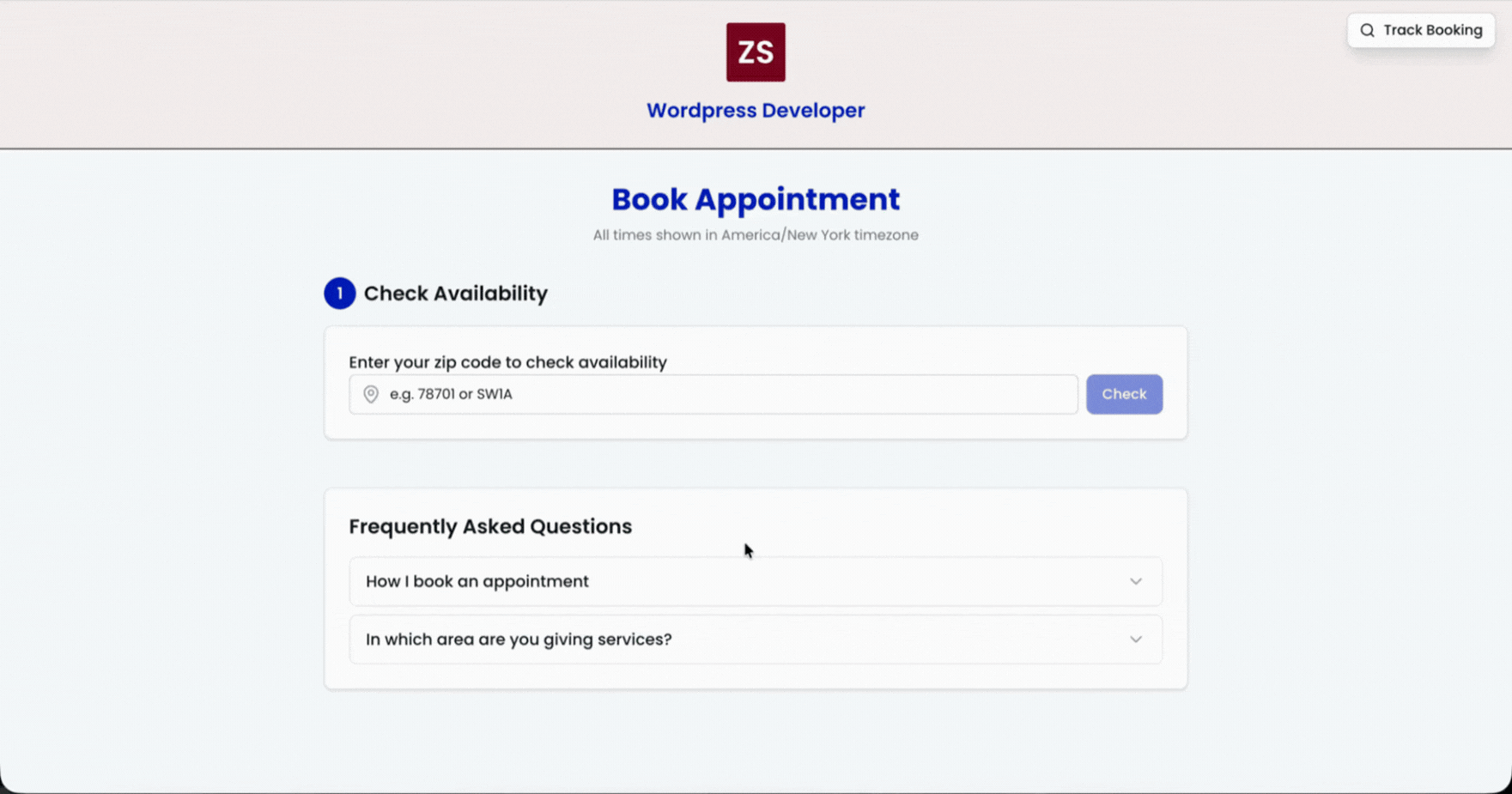 Customer booking process in ZipScheduler